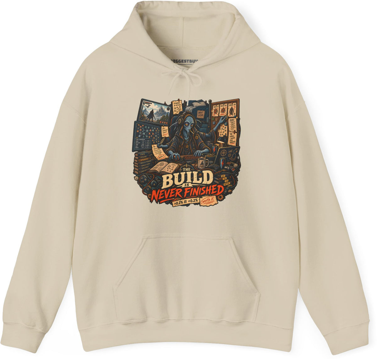Endless Build - Pullover Hoodie in Sand, front view