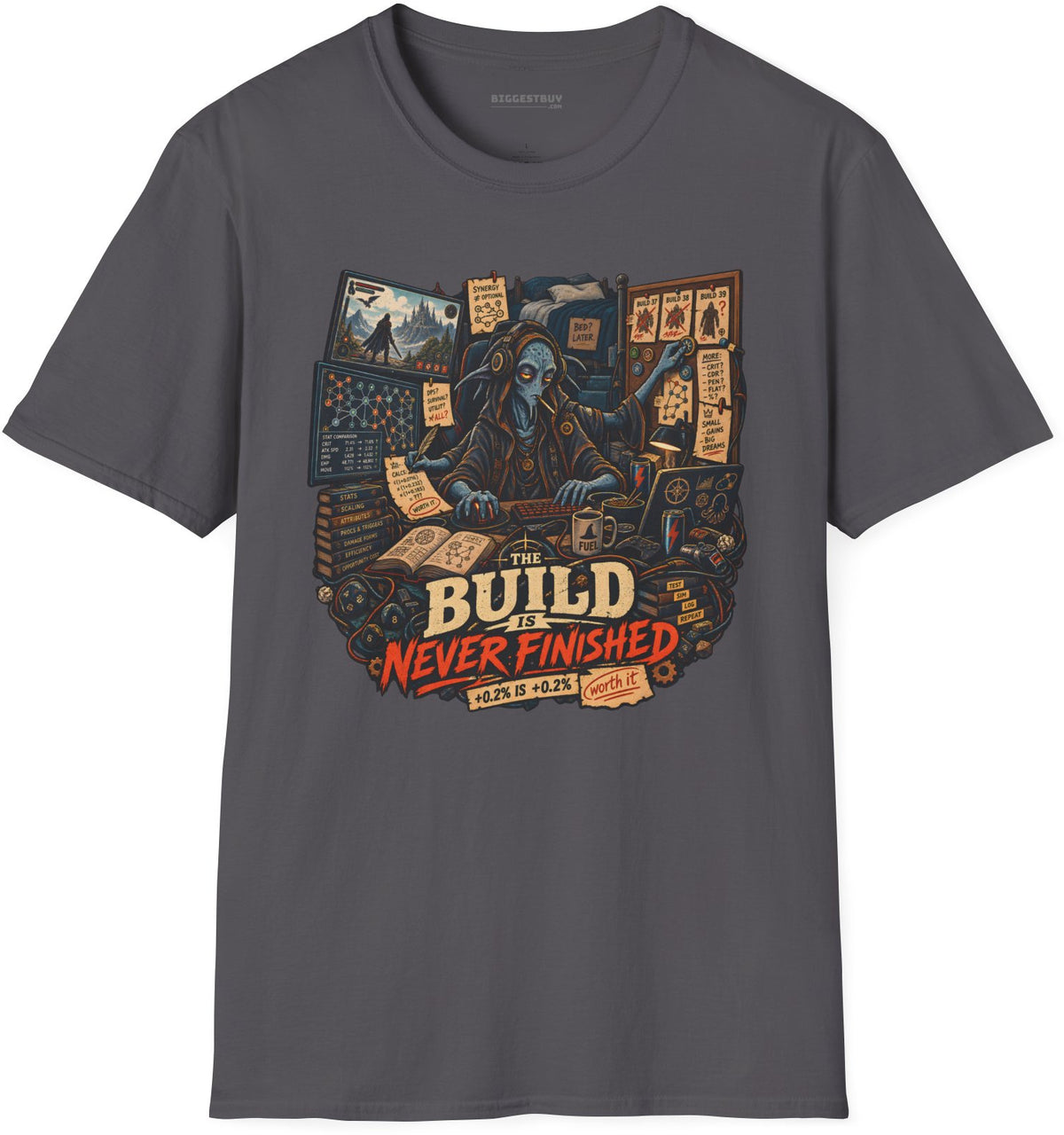 Endless Build - Softstyle T-Shirt in Charcoal, front view