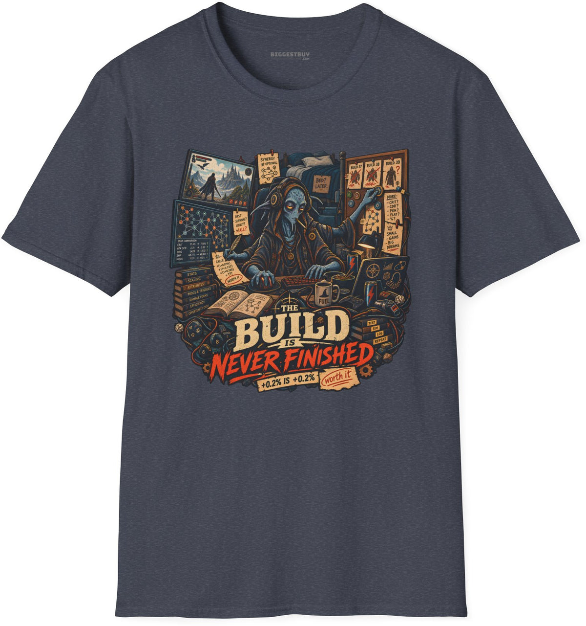 Endless Build - Softstyle T-Shirt in Heather Navy, front view