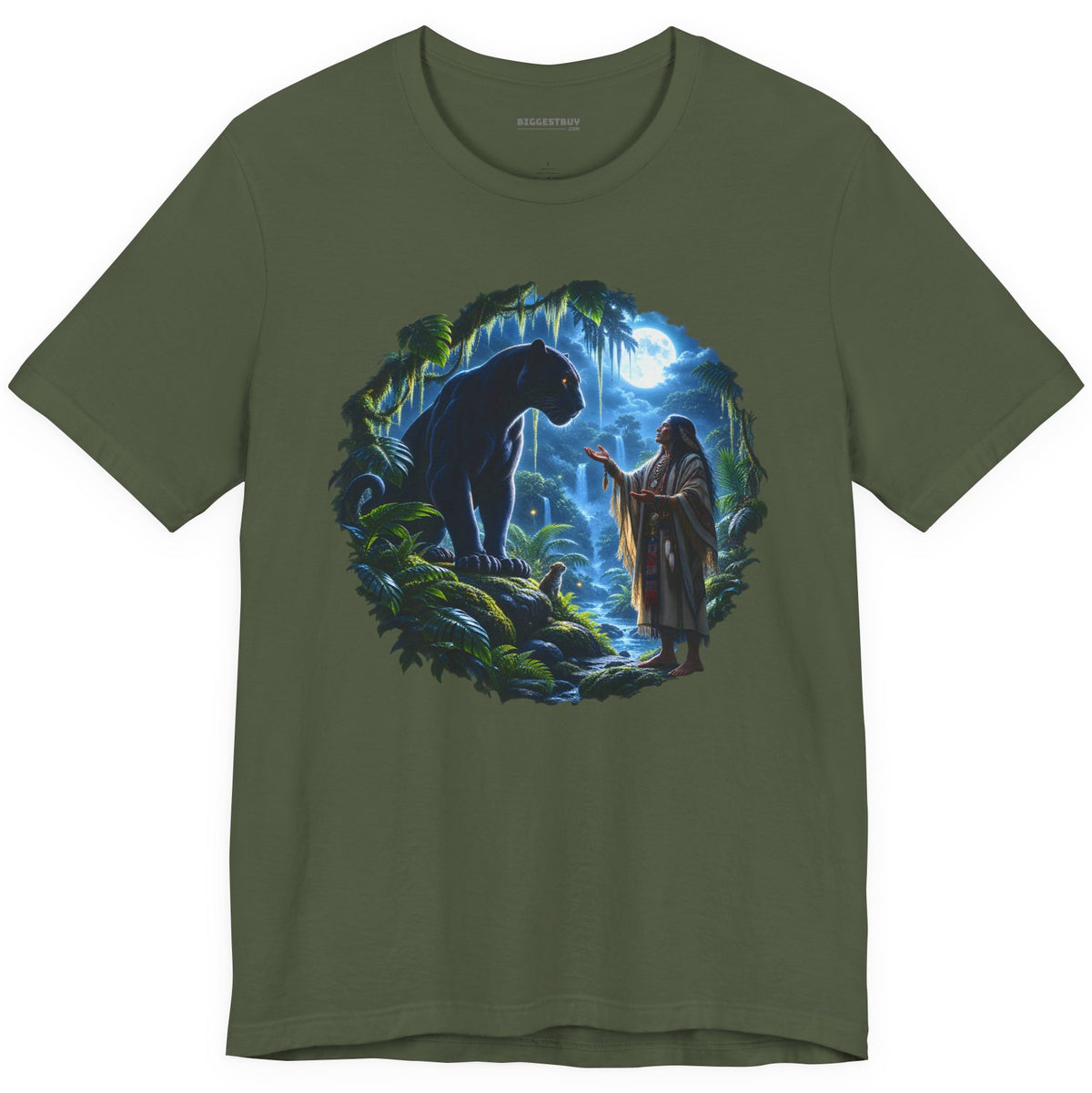 Feline Oracle - Classic Jersey Tee in Military Green, front view