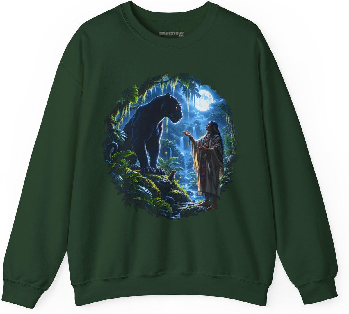 Feline Oracle - Crewneck Sweatshirt in Forest Green, front view