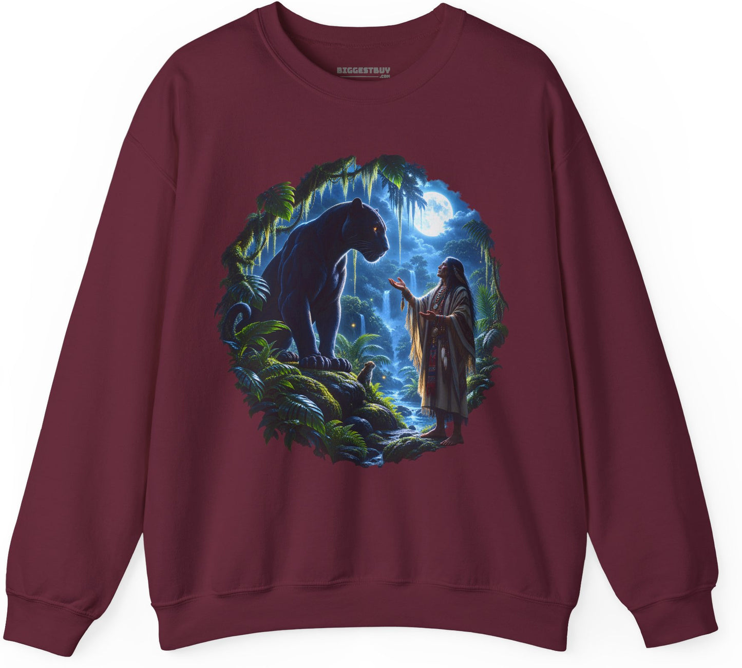Feline Oracle - Crewneck Sweatshirt in Maroon, front view