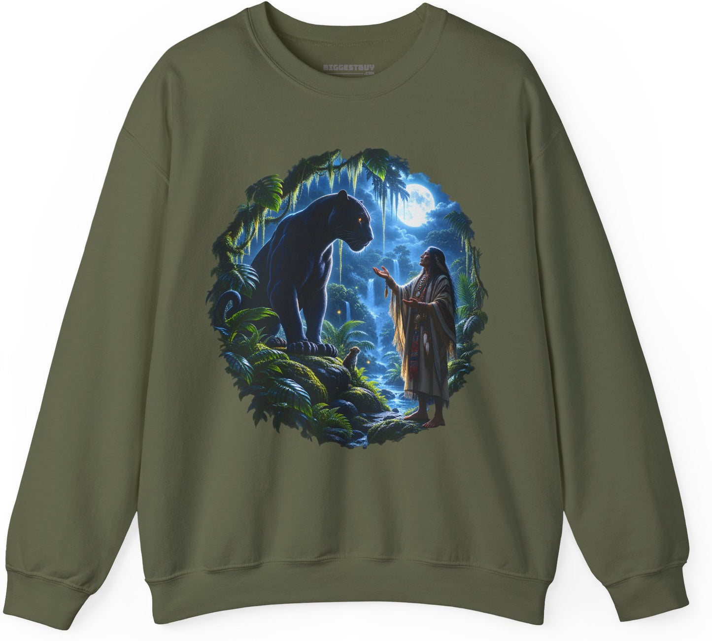 Feline Oracle - Crewneck Sweatshirt in Military Green, front view