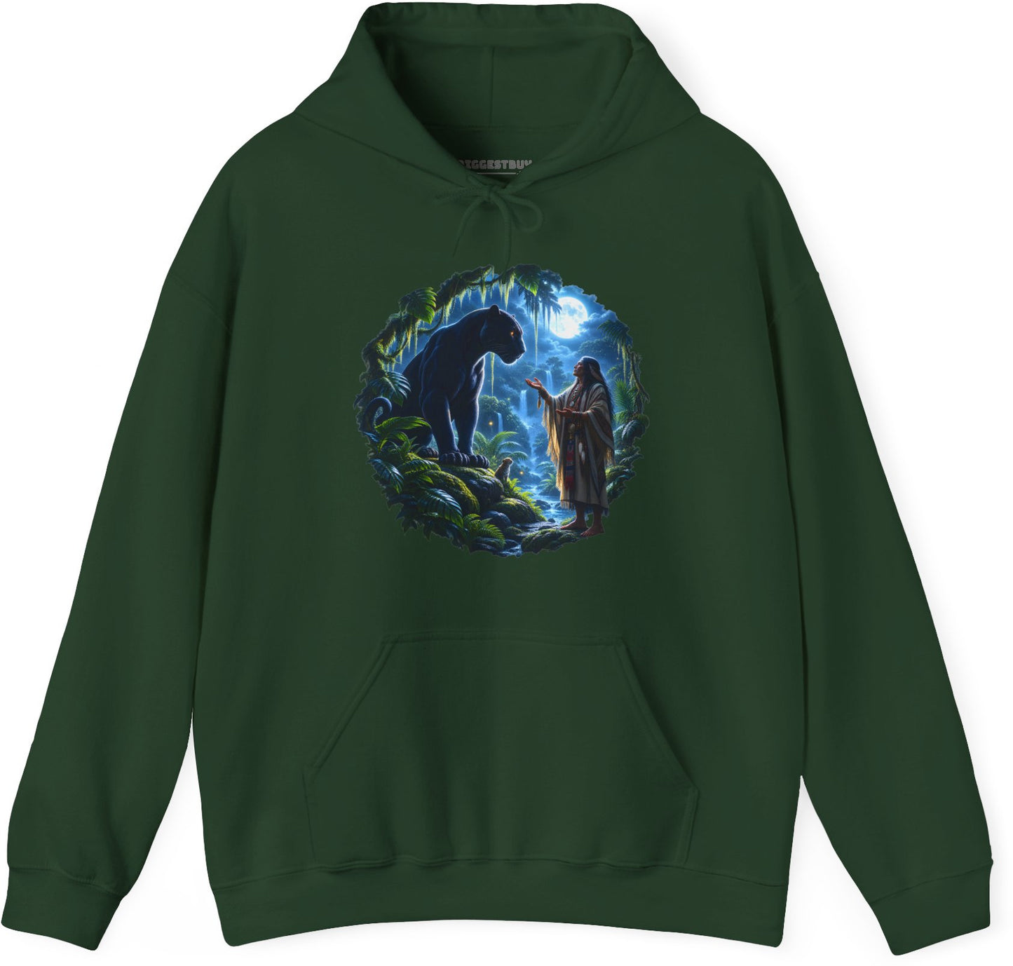 Feline Oracle - Pullover Hoodie in Forest Green, front view