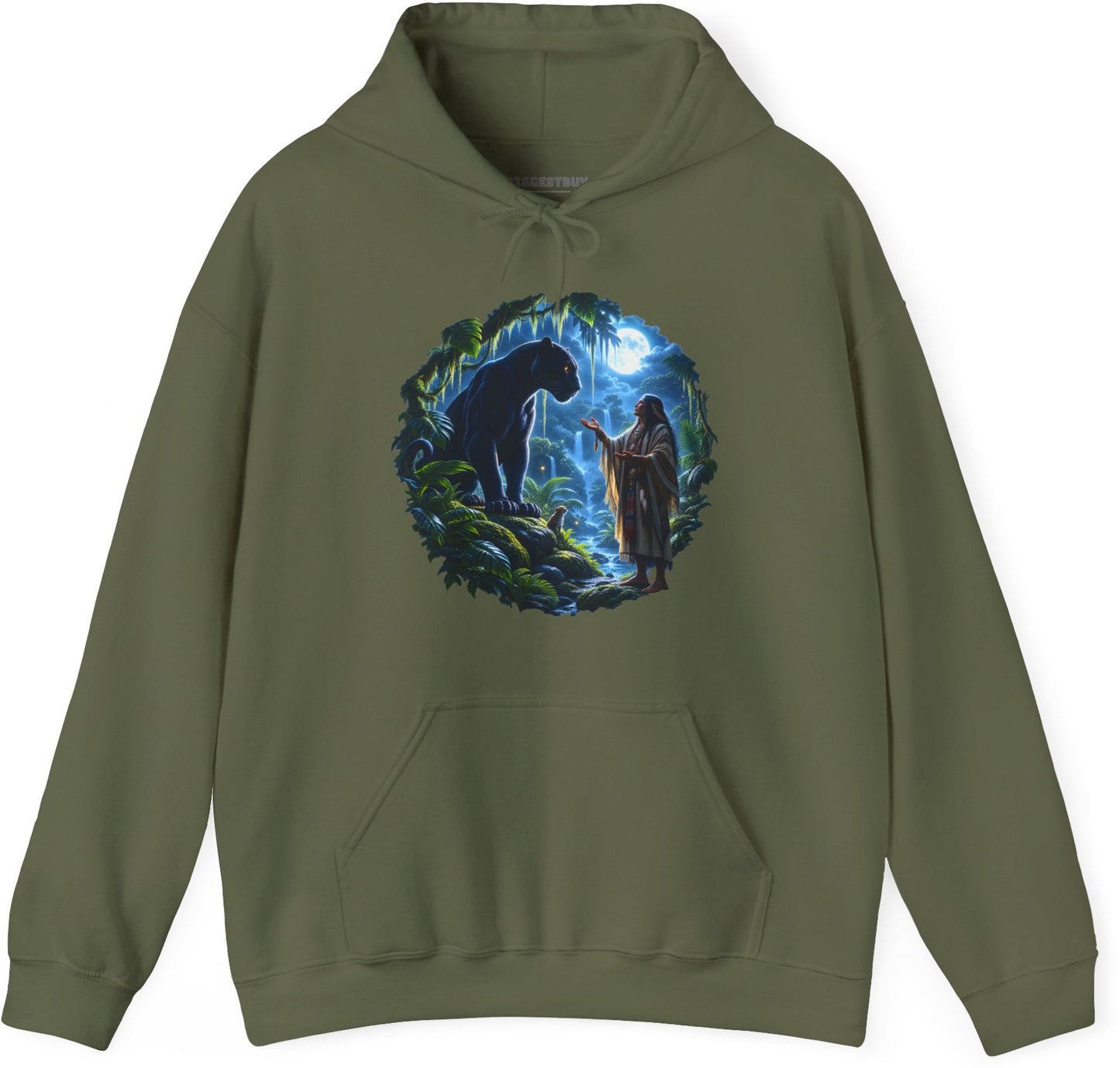 Feline Oracle - Pullover Hoodie in Military Green, front view