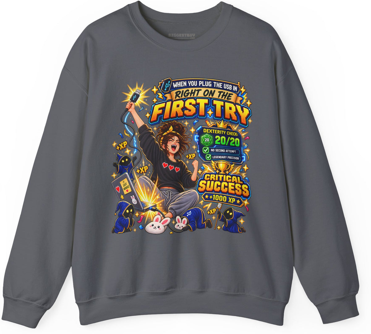First Try - Crewneck Sweatshirt in Charcoal, front view