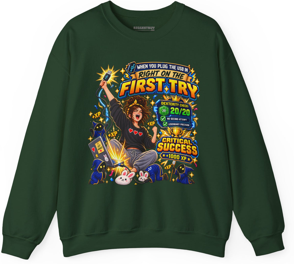 First Try - Crewneck Sweatshirt in Forest Green, front view