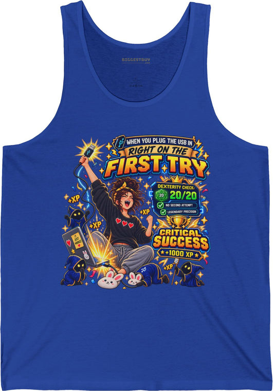 First Try - Jersey Tank Top in True Royal, front view