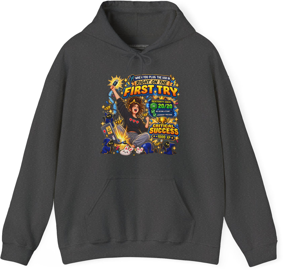 First Try - Pullover Hoodie in Dark Heather, front view