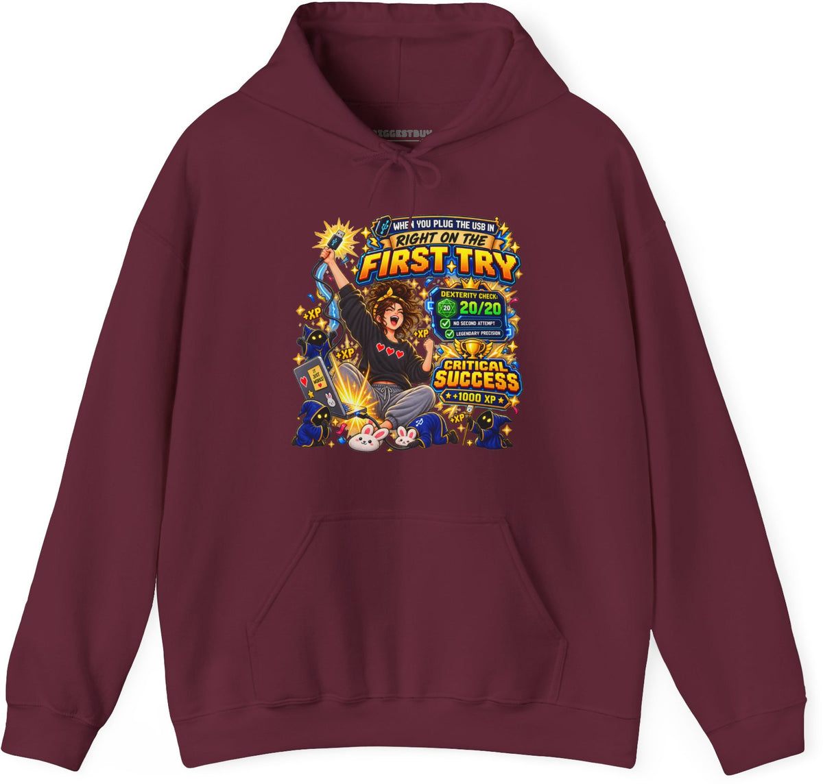 First Try - Pullover Hoodie in Maroon, front view