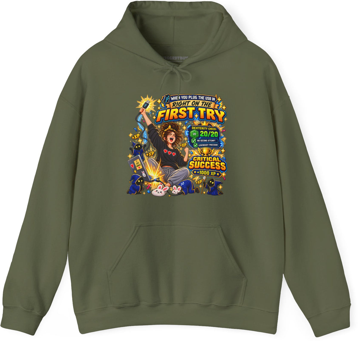 First Try - Pullover Hoodie in Military Green, front view