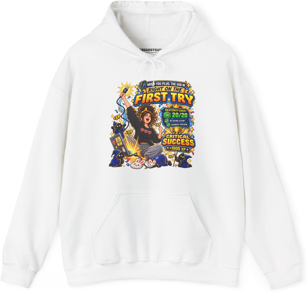 First Try - Pullover Hoodie in White, front view