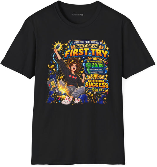 First Try - Softstyle T-Shirt in Black, front view