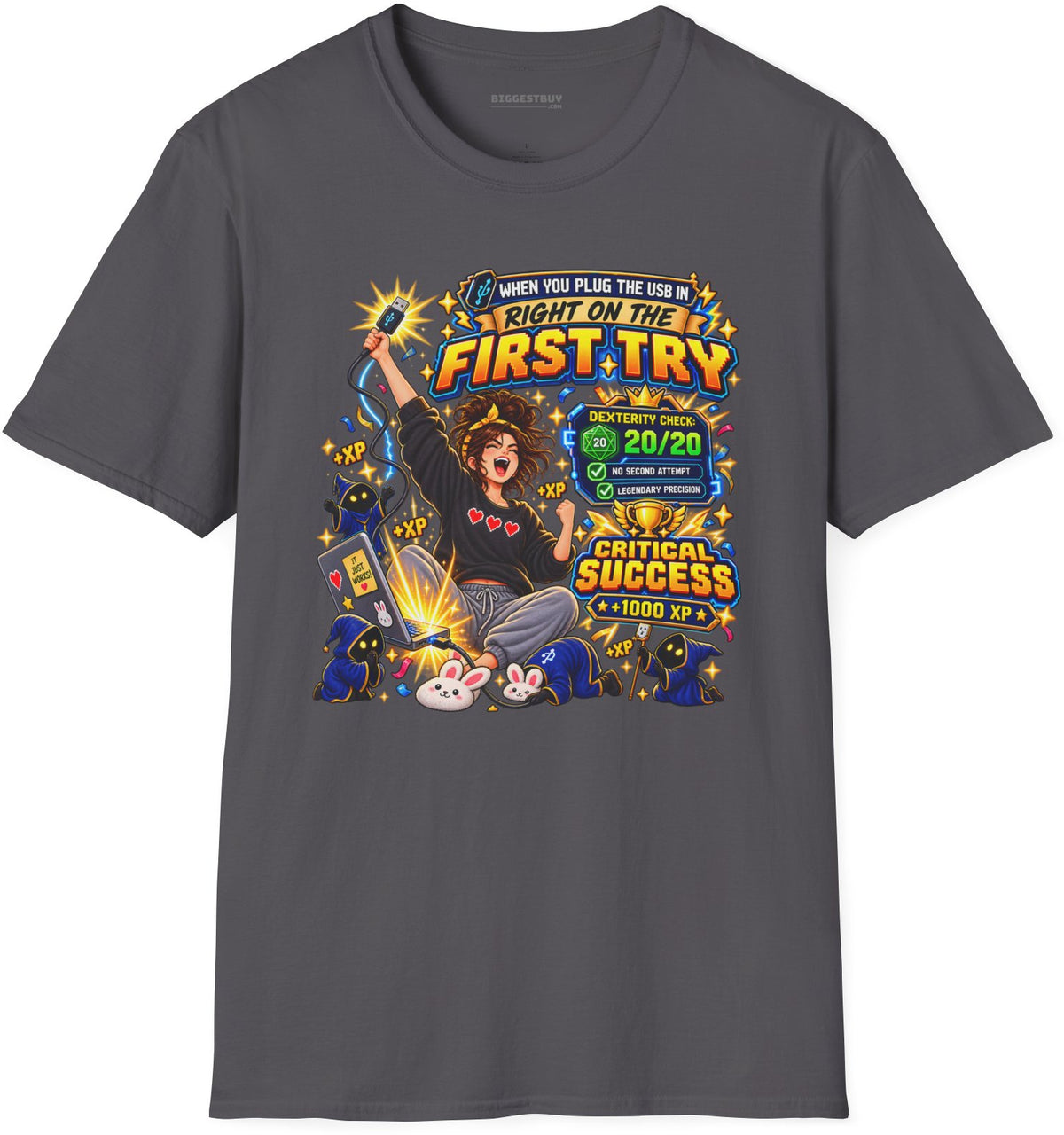 First Try - Softstyle T-Shirt in Charcoal, front view