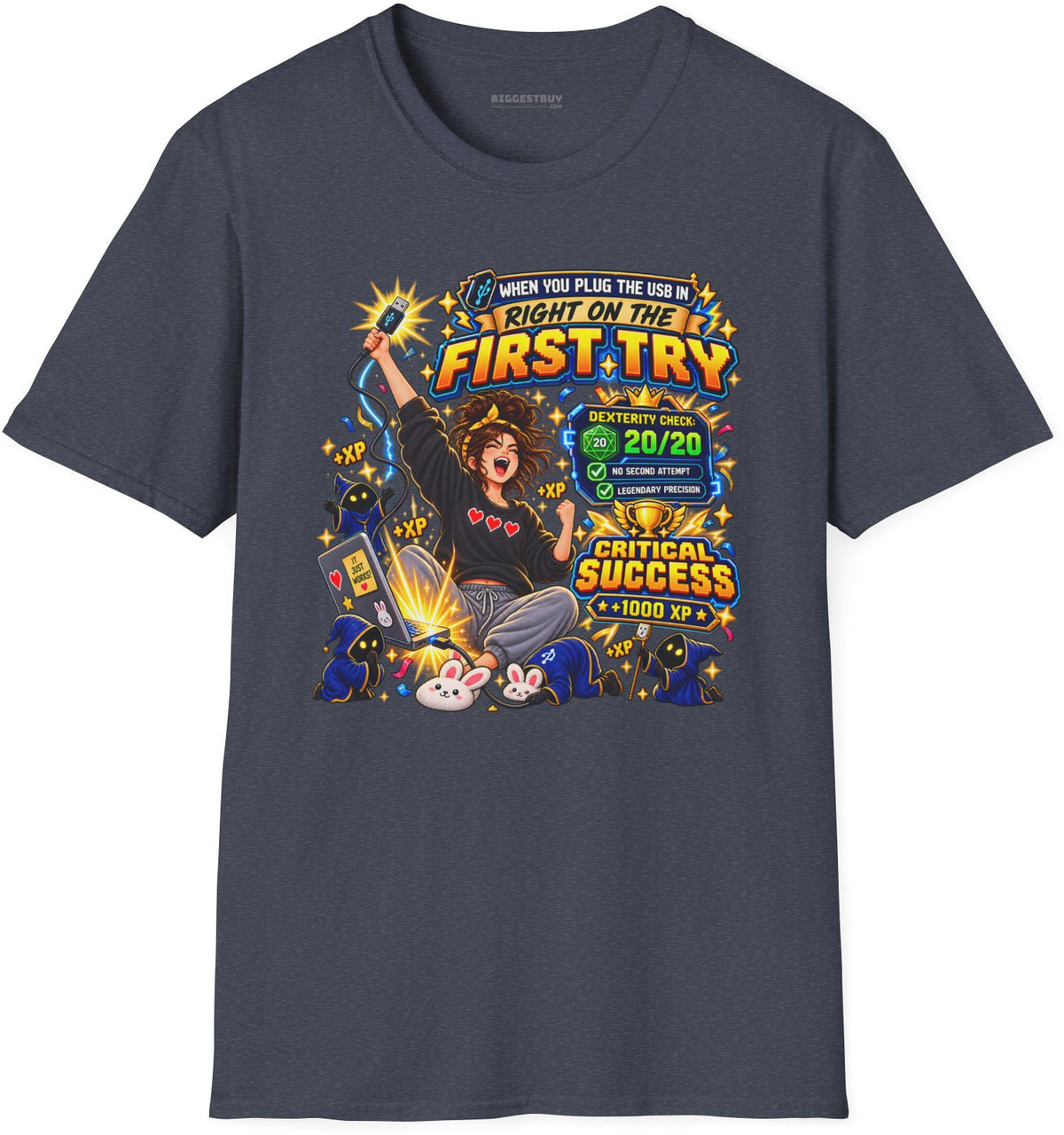 First Try - Softstyle T-Shirt in Heather Navy, front view