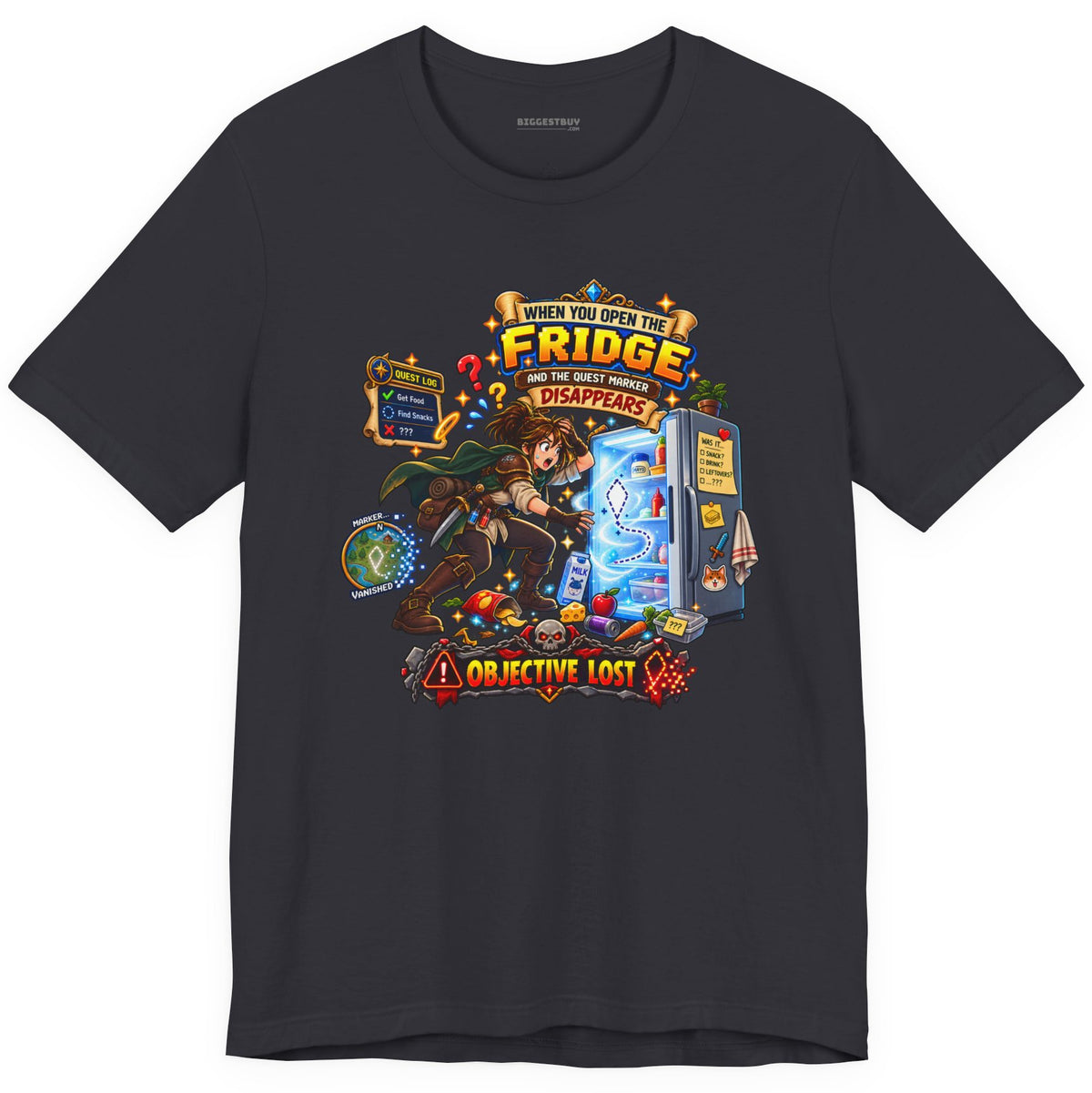 Fridge Fiasco - Classic Jersey Tee in Dark Grey, front view