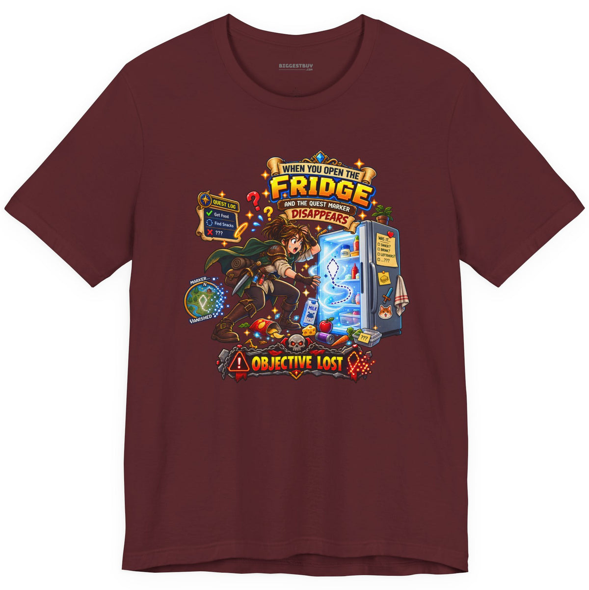 Fridge Fiasco - Classic Jersey Tee in Maroon, front view