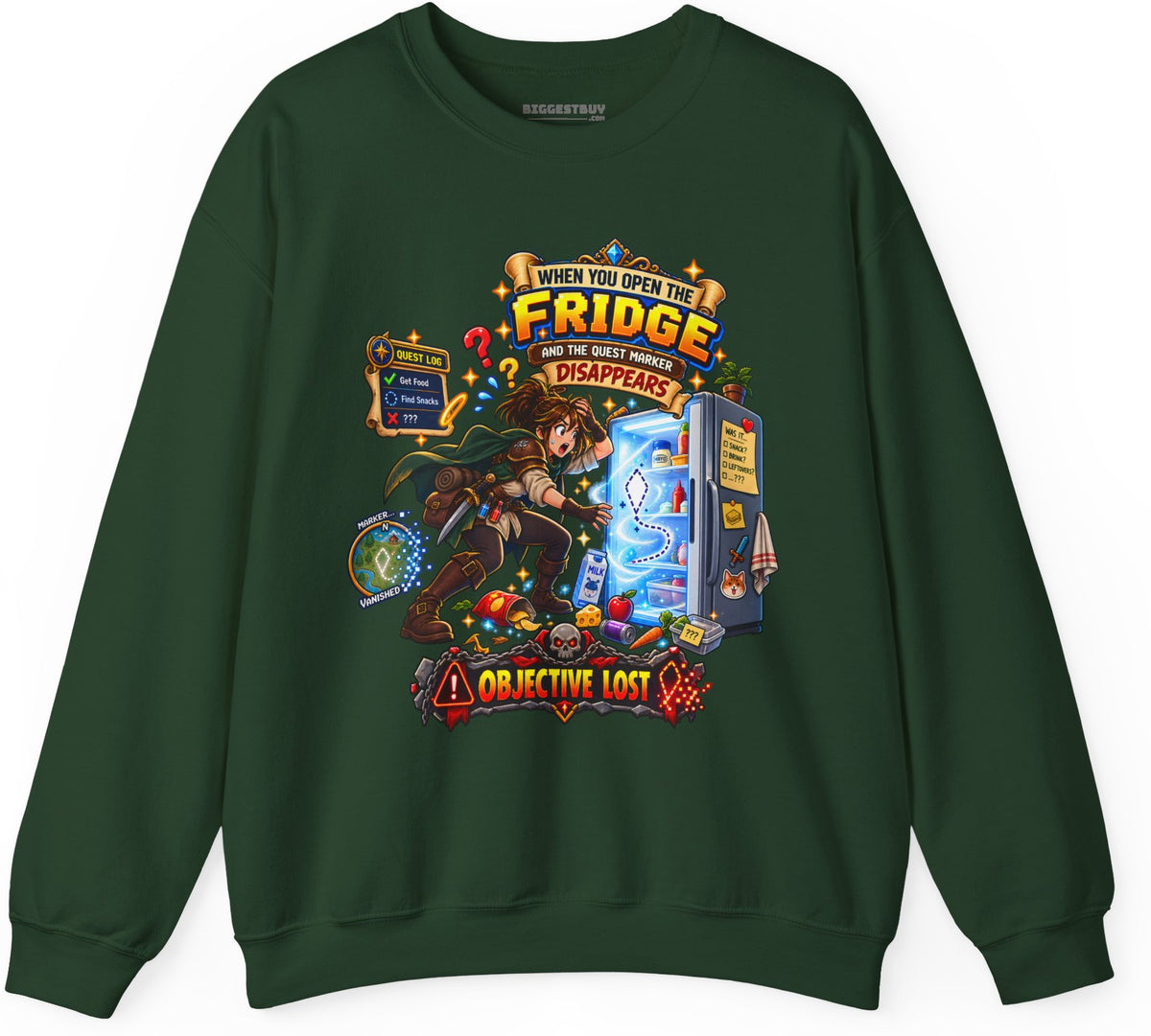 Fridge Fiasco - Crewneck Sweatshirt in Forest Green, front view