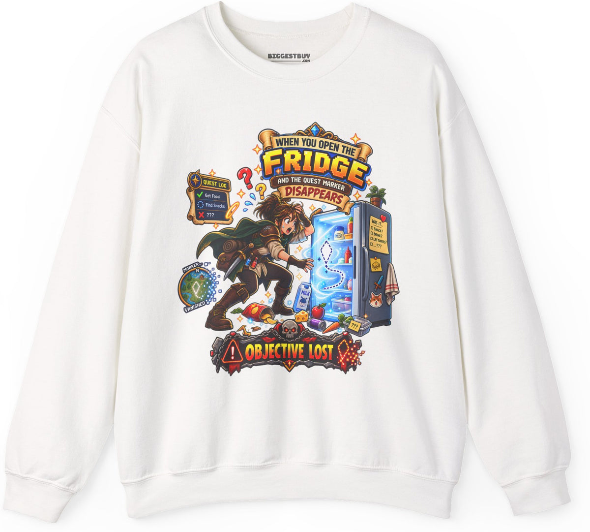 Fridge Fiasco - Crewneck Sweatshirt in White, front view