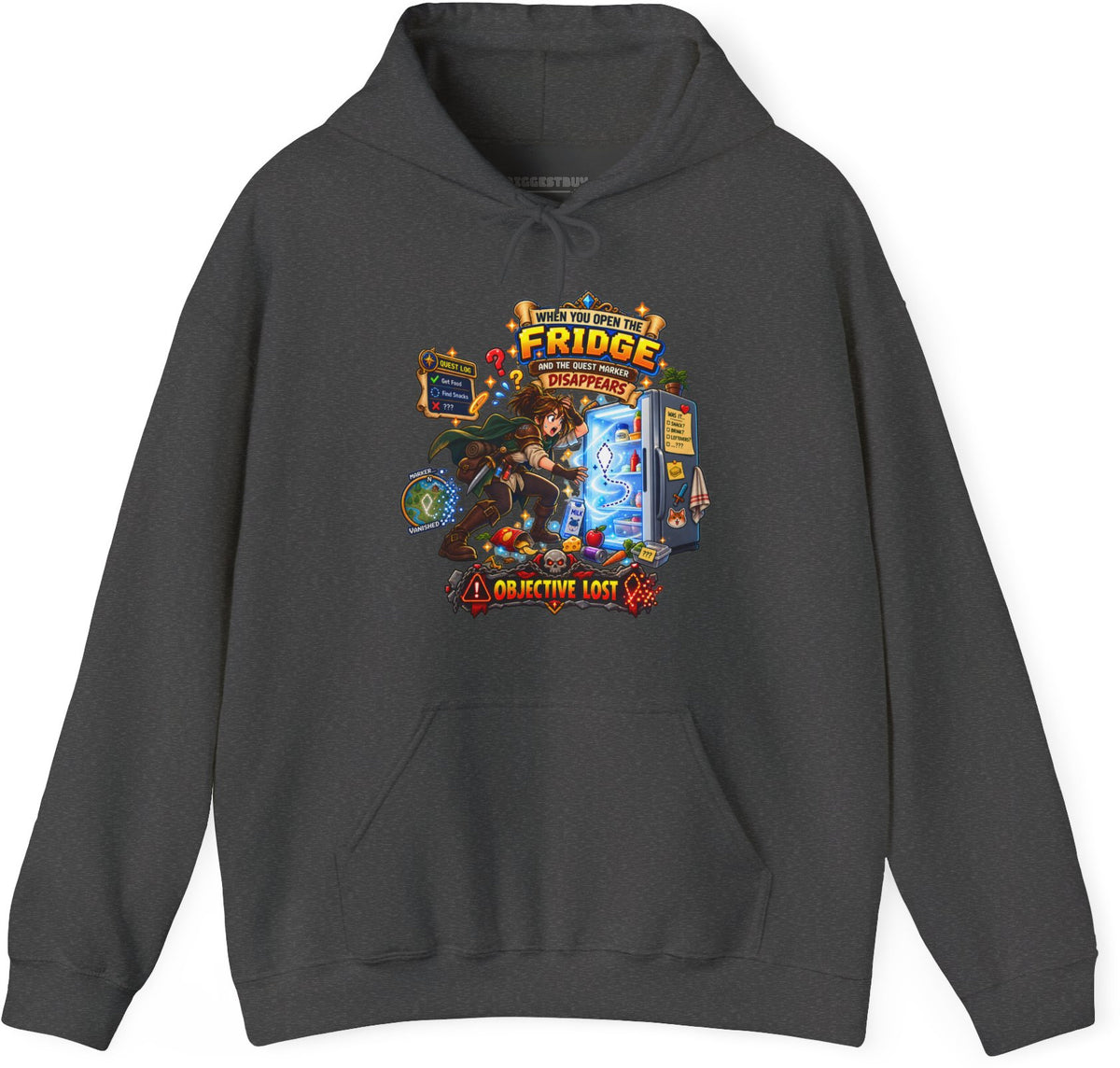 Fridge Fiasco - Pullover Hoodie in Dark Heather, front view