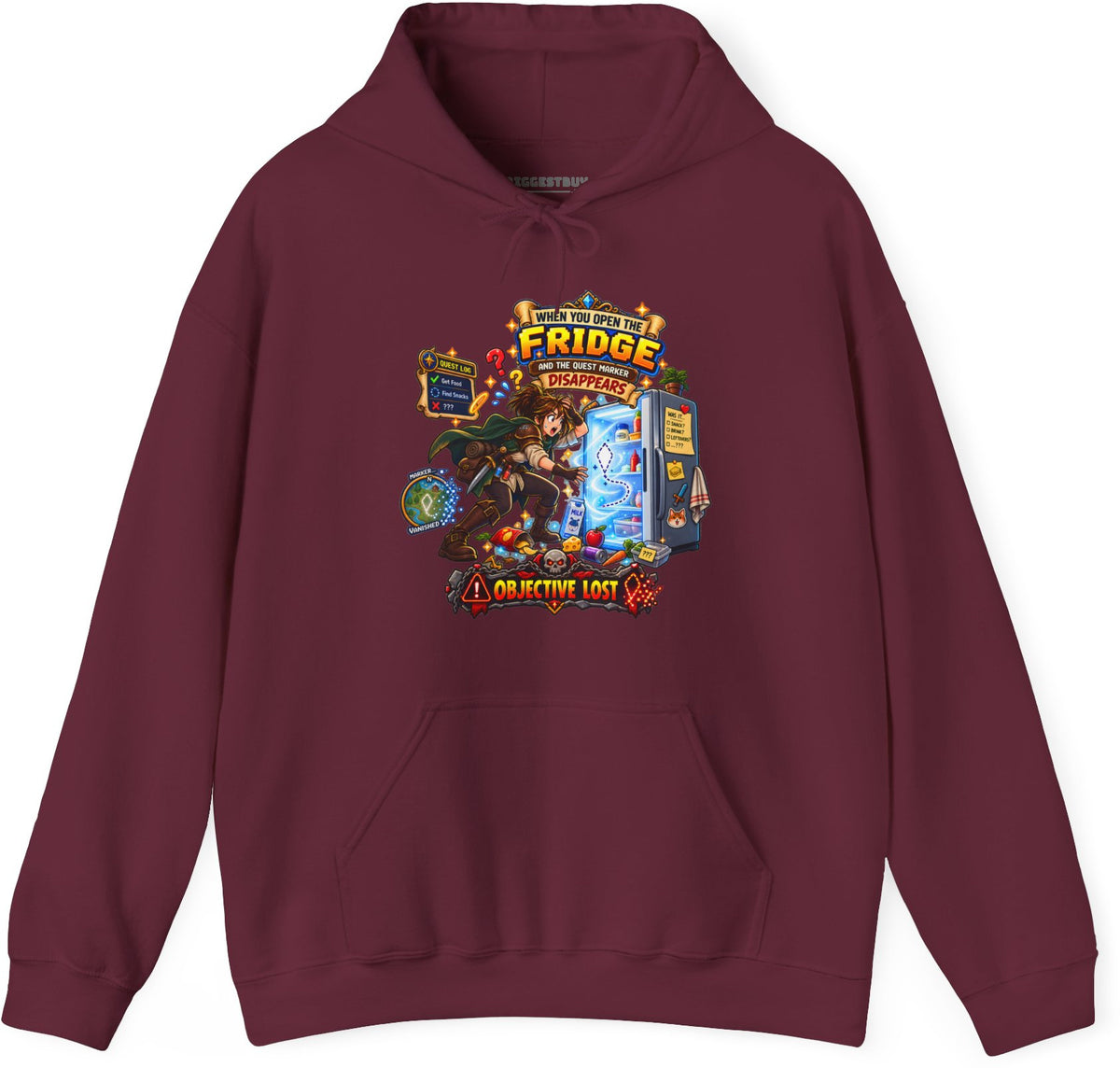 Fridge Fiasco - Pullover Hoodie in Maroon, front view