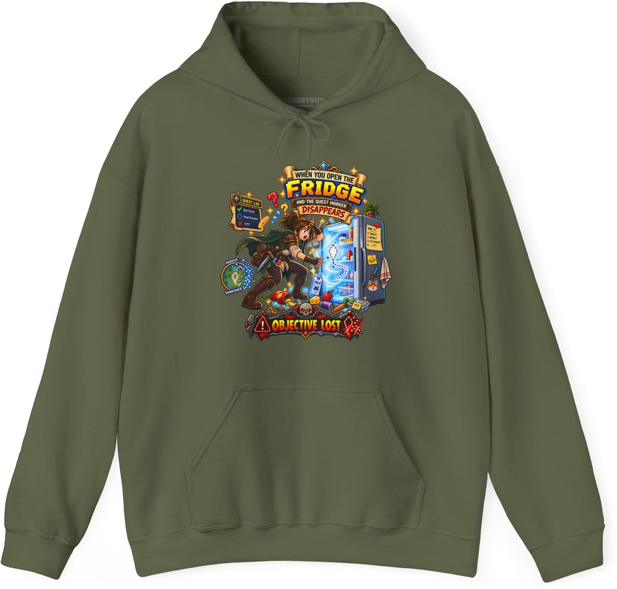 Fridge Fiasco - Pullover Hoodie in Military Green, front view