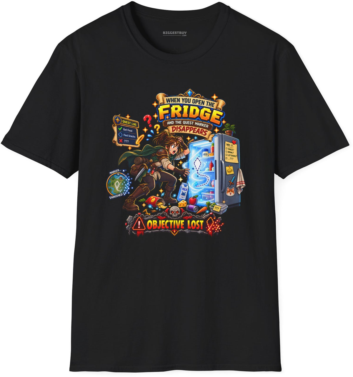 Fridge Fiasco - Softstyle T-Shirt in Black, front view