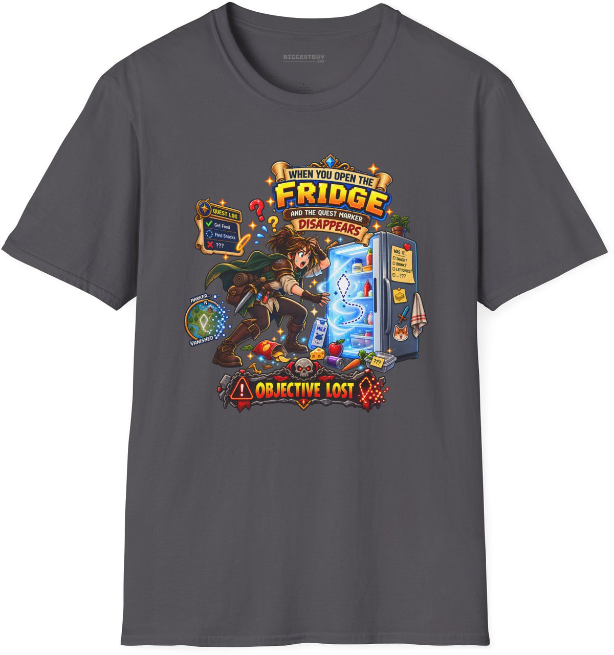 Fridge Fiasco - Softstyle T-Shirt in Charcoal, front view