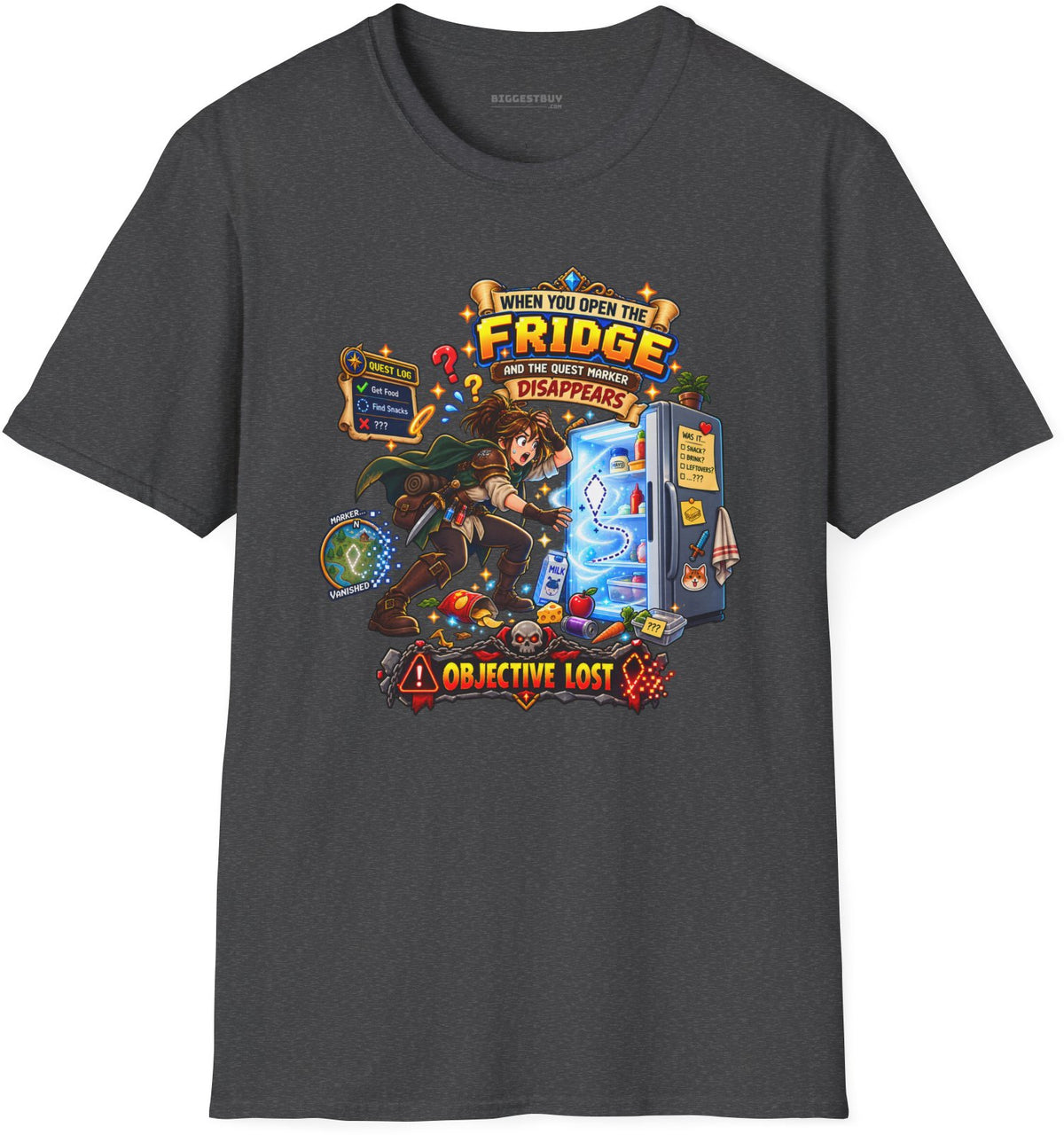 Fridge Fiasco - Softstyle T-Shirt in Dark Heather, front view
