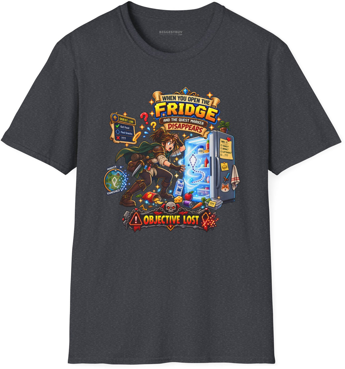 Fridge Fiasco - Softstyle T-Shirt in Dark Heather Grey, front view