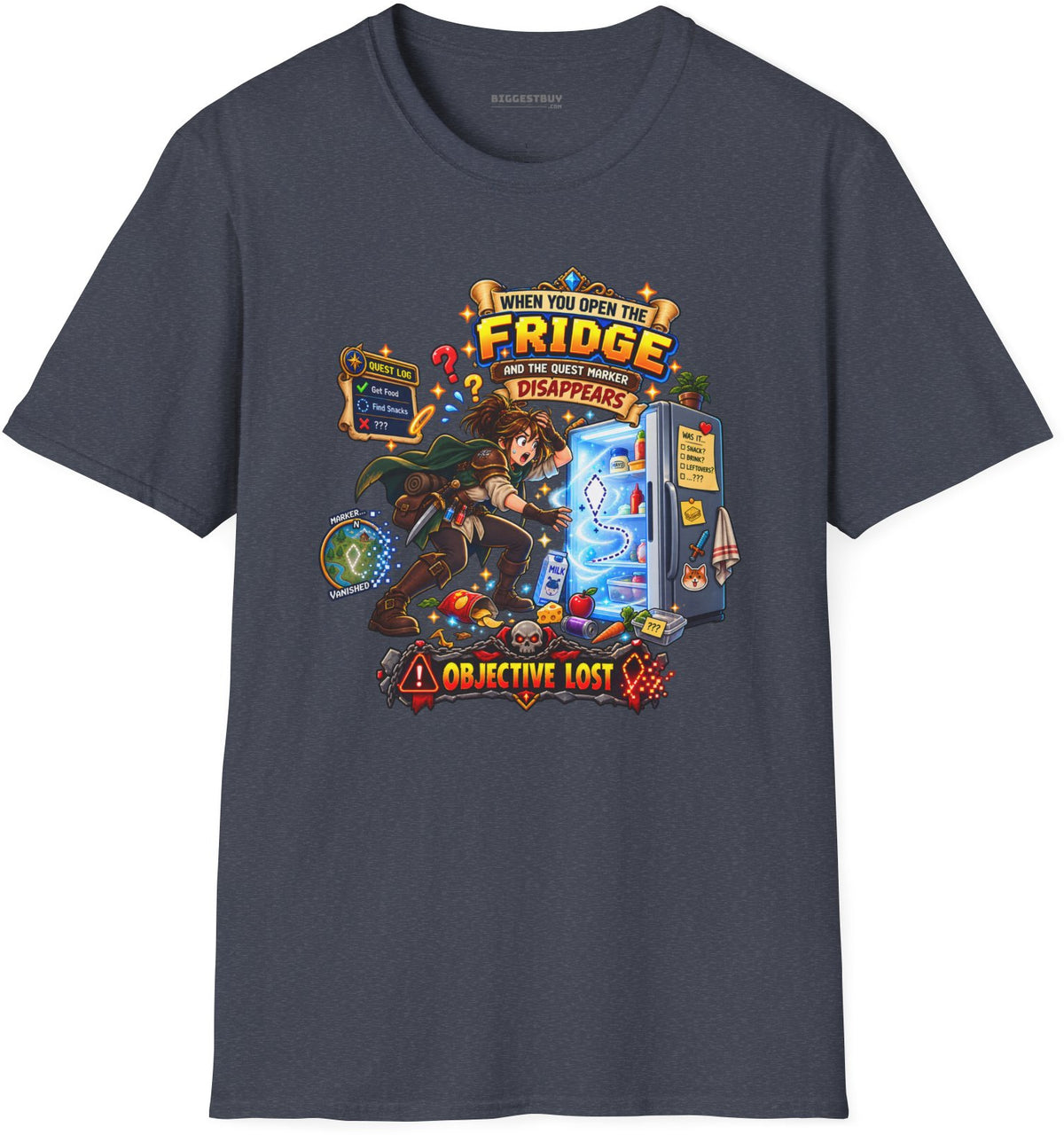 Fridge Fiasco - Softstyle T-Shirt in Heather Navy, front view