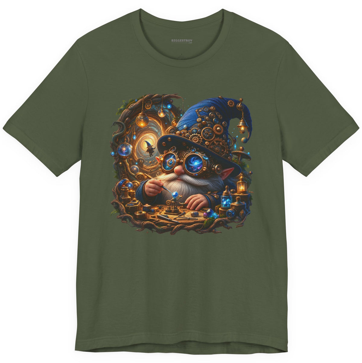 Galactic Gnome - Classic Jersey Tee in Military Green, front view