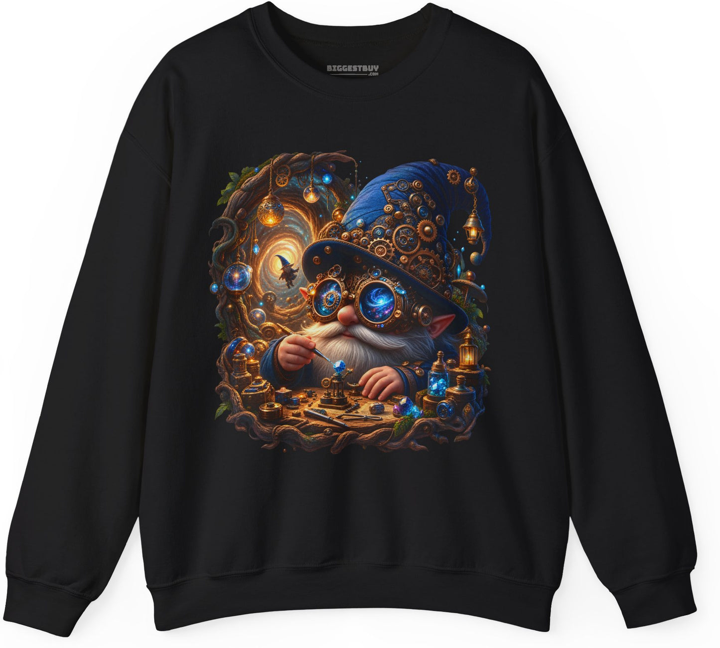 Galactic Gnome - Crewneck Sweatshirt in Black, front view