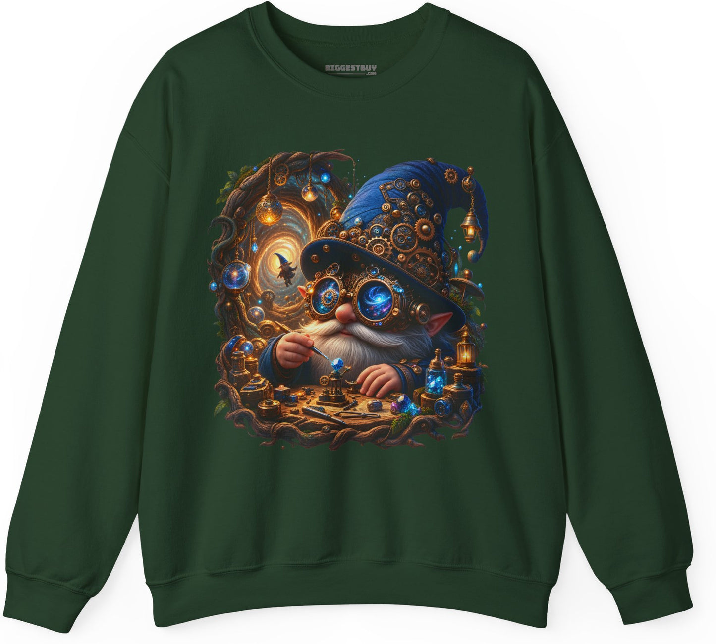 Galactic Gnome - Crewneck Sweatshirt in Forest Green, front view