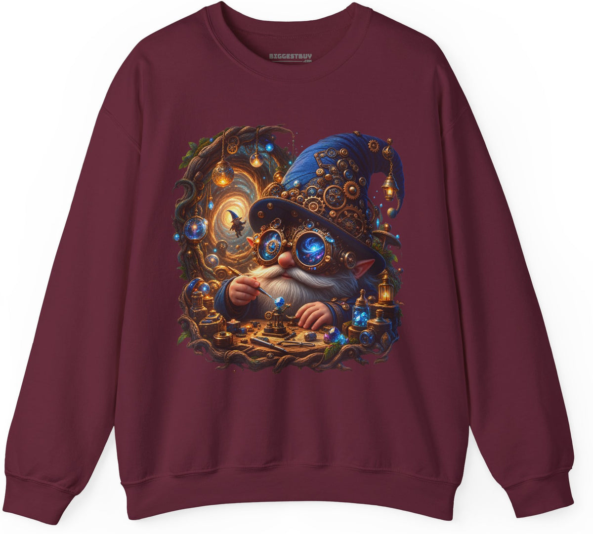 Galactic Gnome - Crewneck Sweatshirt in Maroon, front view