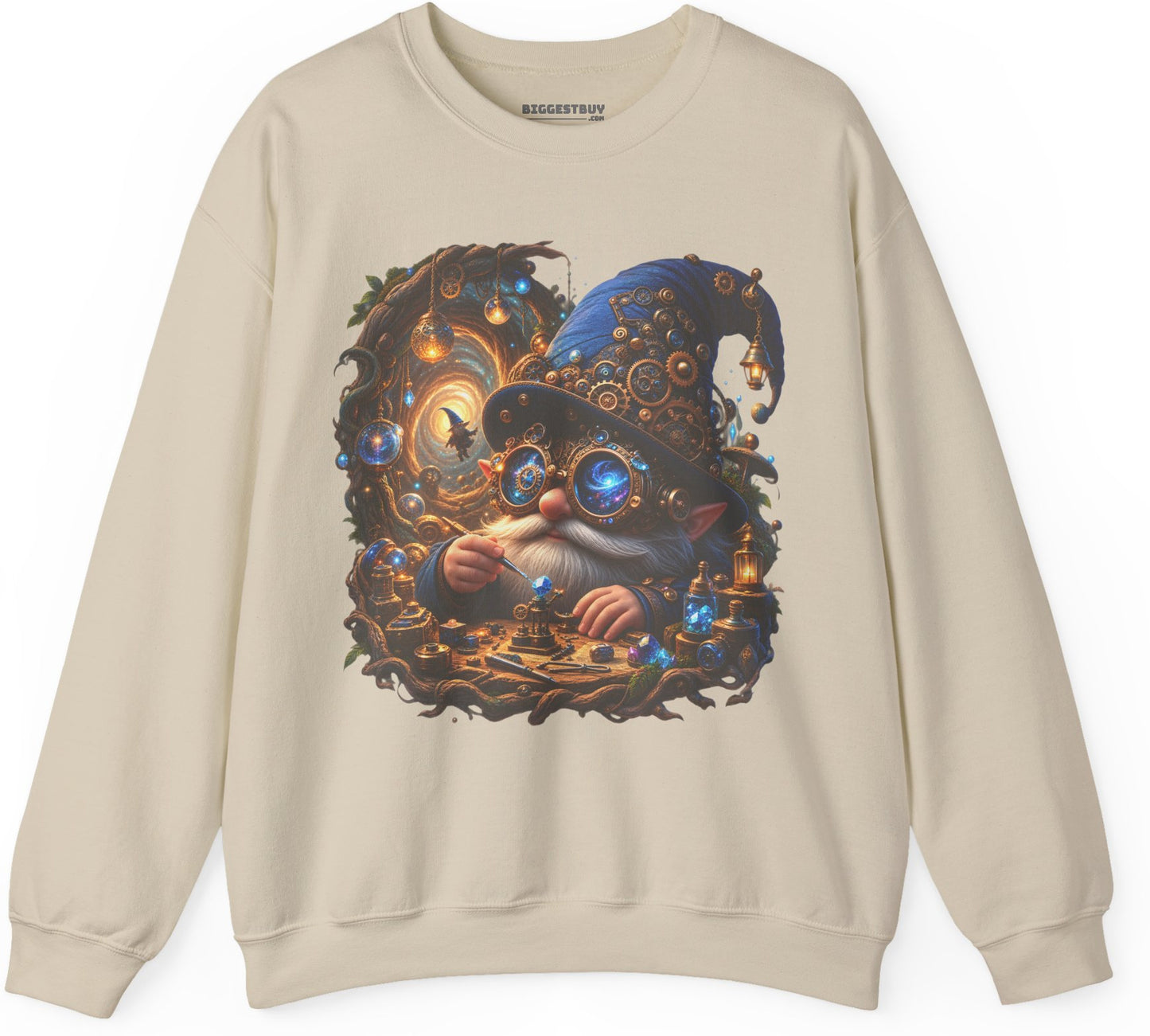 Galactic Gnome - Crewneck Sweatshirt in Sand, front view
