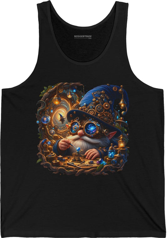 Galactic Gnome - Jersey Tank Top in Black, front view