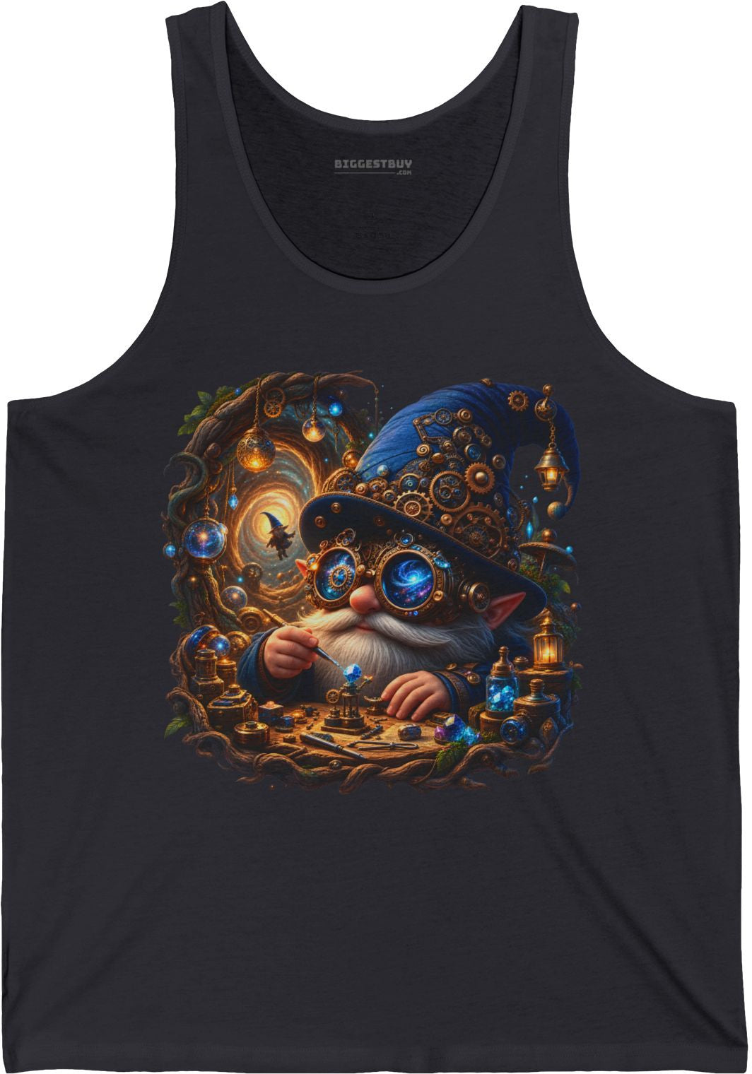 Galactic Gnome - Jersey Tank Top in Dark Grey, front view