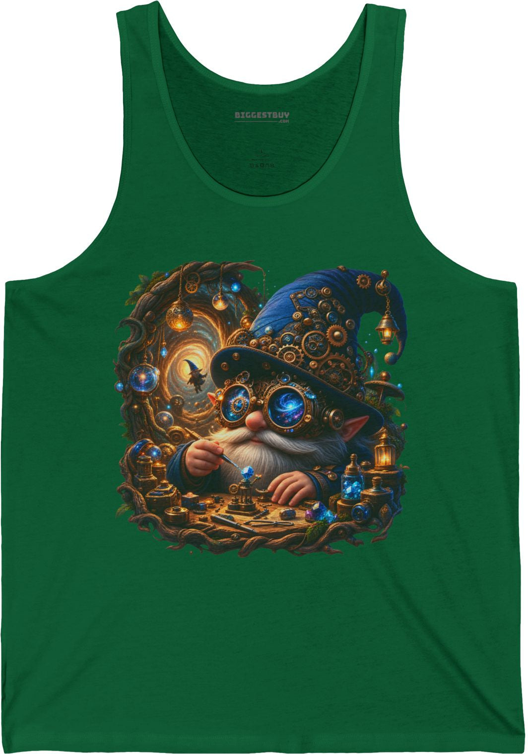 Galactic Gnome - Jersey Tank Top in Kelly, front view