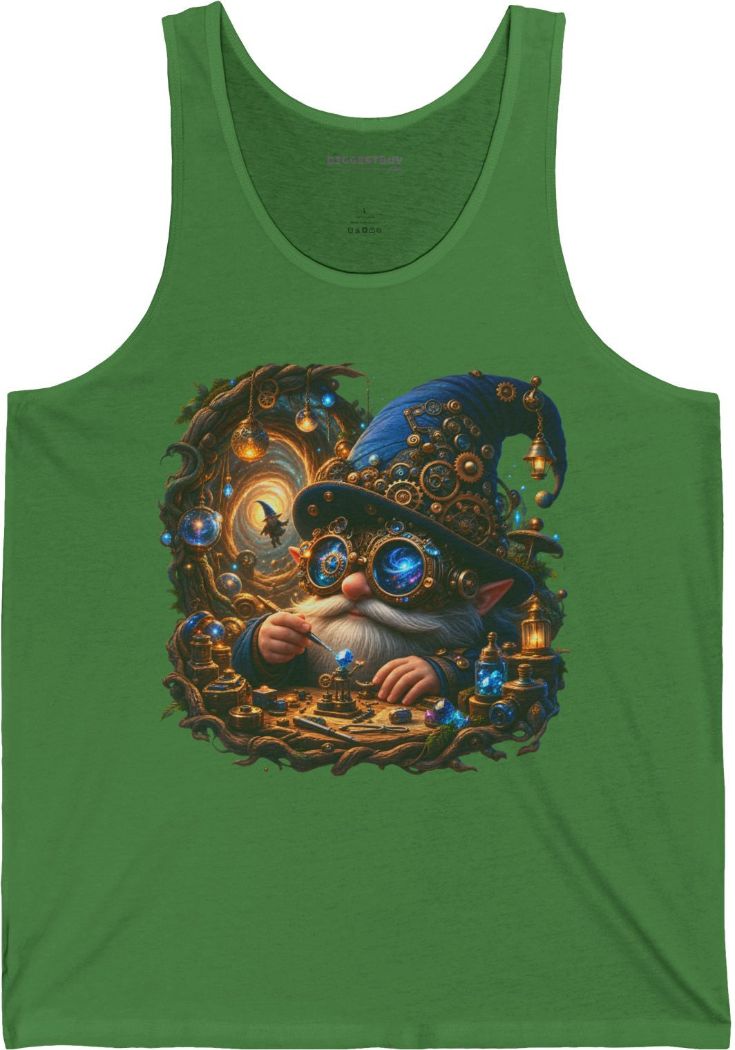 Galactic Gnome - Jersey Tank Top in Leaf, front view