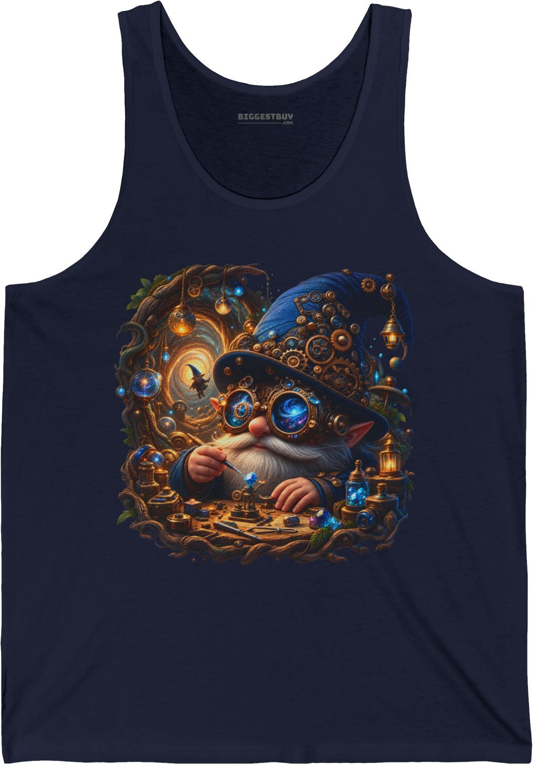 Galactic Gnome - Jersey Tank Top in Navy, front view