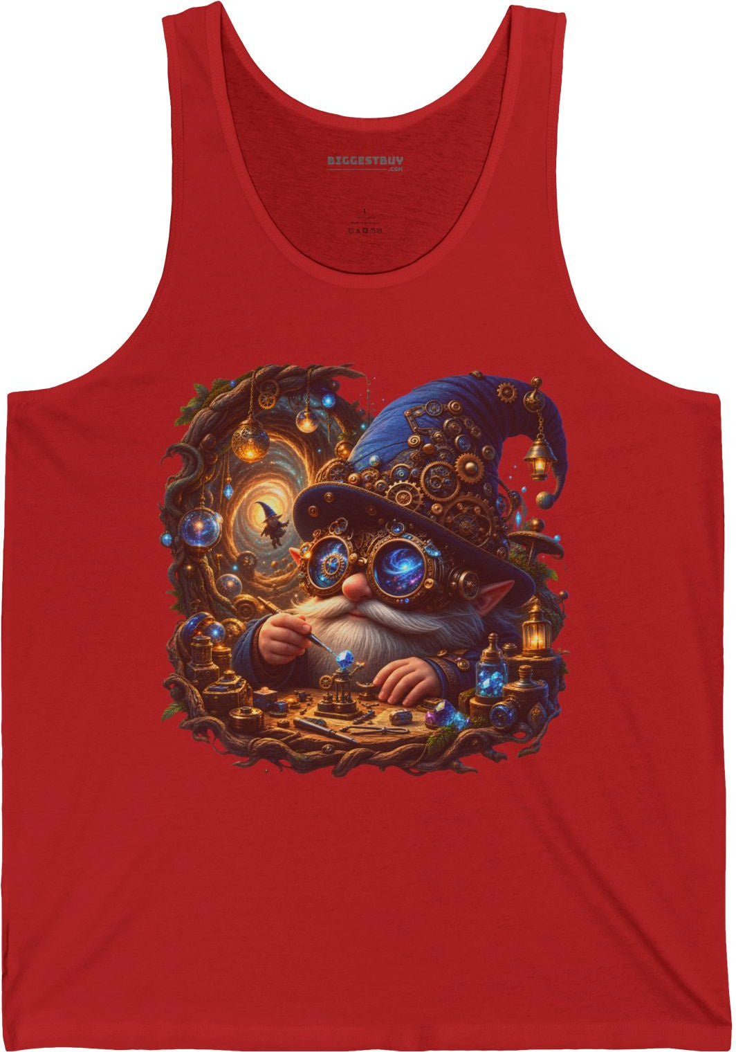 Galactic Gnome - Jersey Tank Top in Red, front view