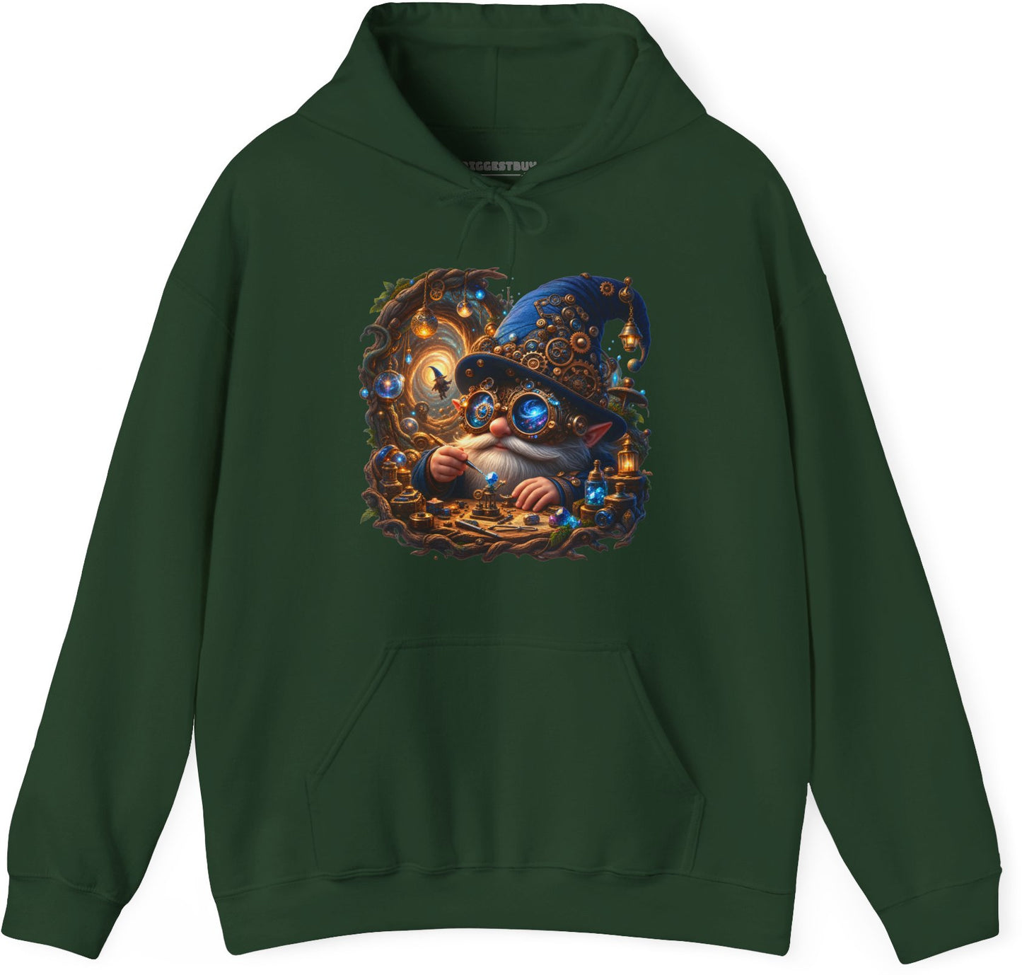 Galactic Gnome - Pullover Hoodie in Forest Green, front view