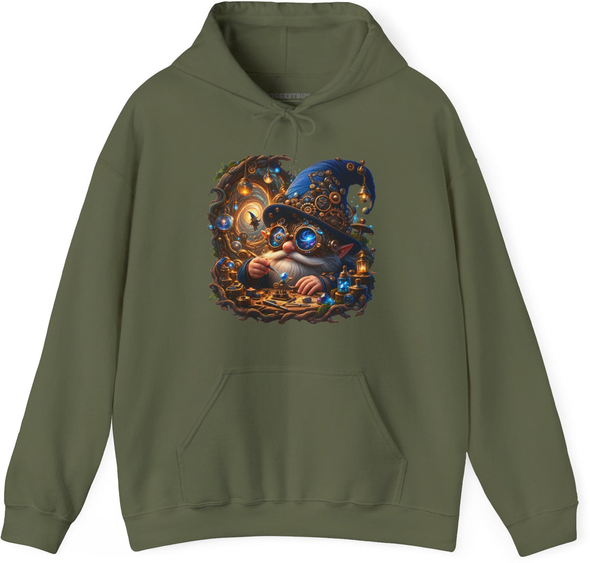 Galactic Gnome - Pullover Hoodie in Military Green, front view