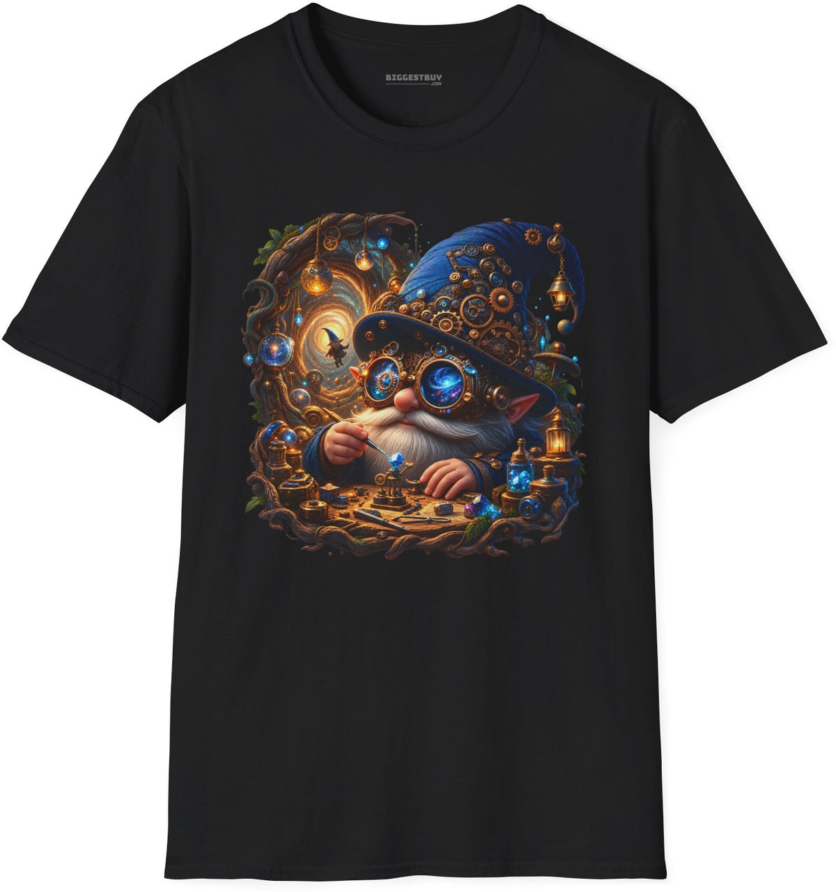 Galactic Gnome - Softstyle T-Shirt in Black, front view