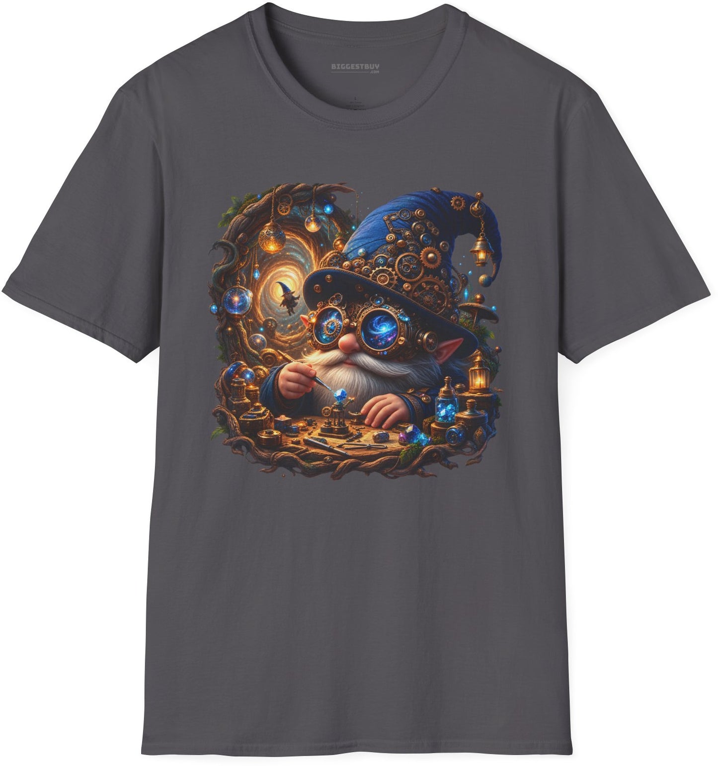 Galactic Gnome - Softstyle T-Shirt in Charcoal, front view