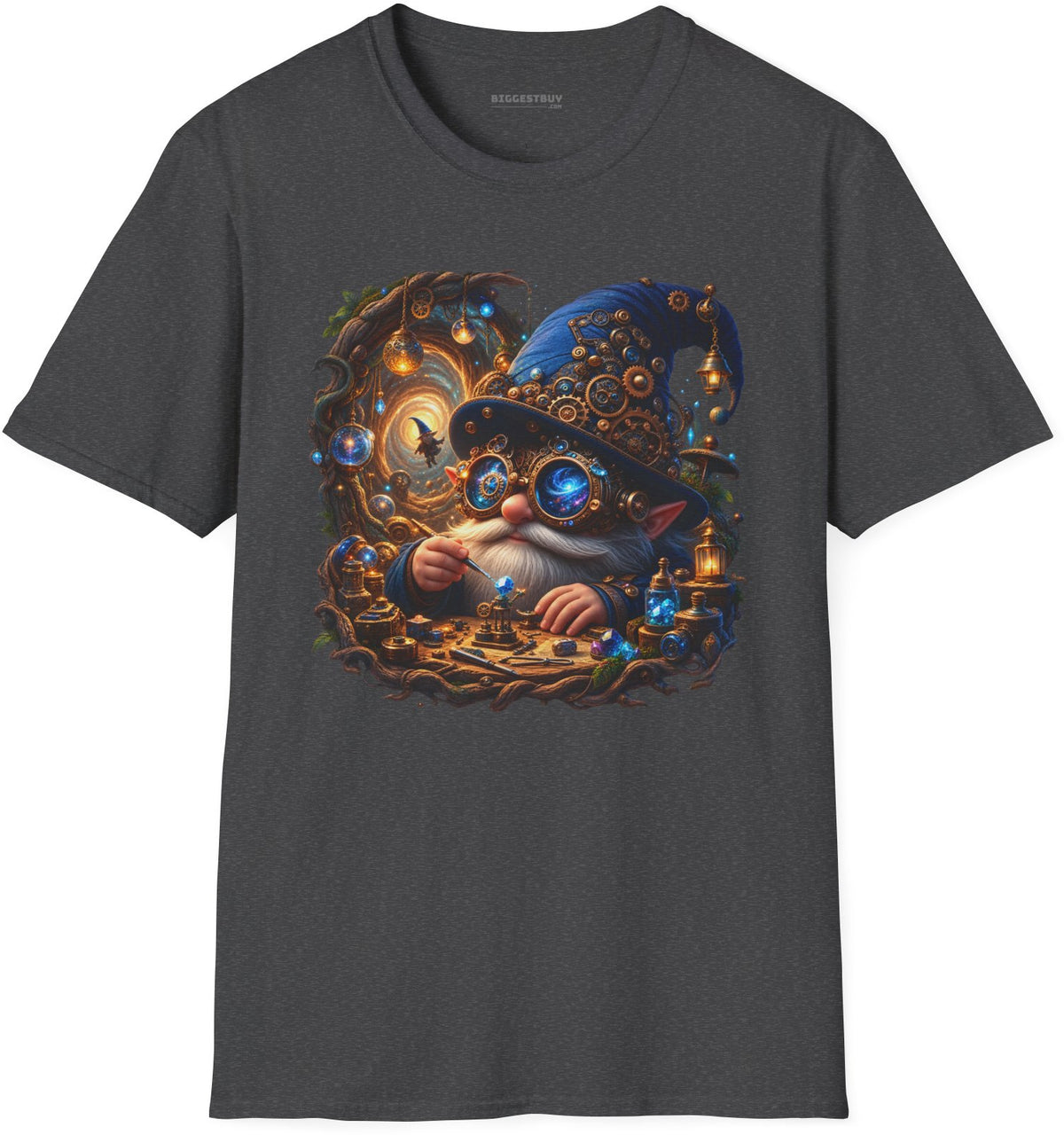 Galactic Gnome - Softstyle T-Shirt in Dark Heather, front view
