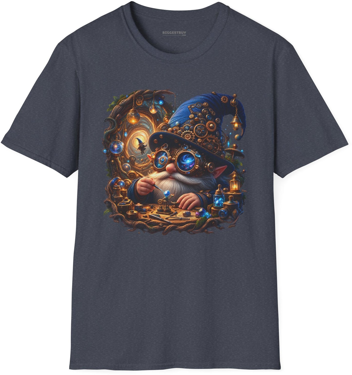 Galactic Gnome - Softstyle T-Shirt in Heather Navy, front view