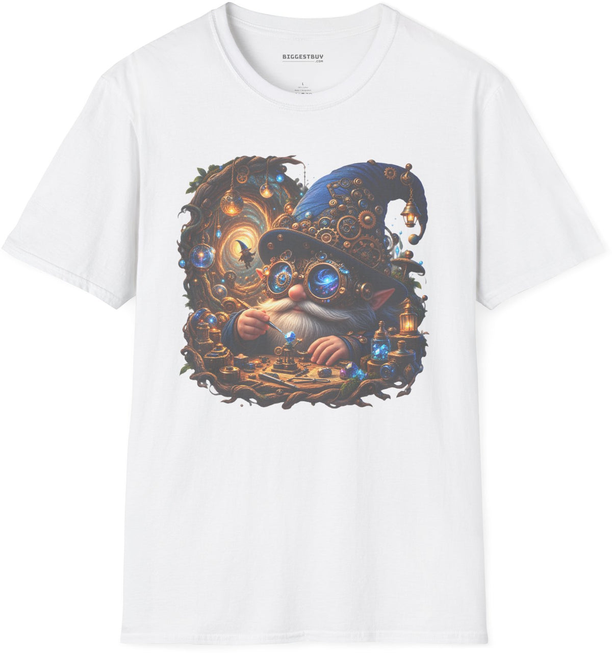 Galactic Gnome - Softstyle T-Shirt in White, front view