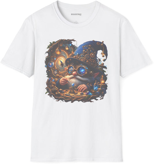 Galactic Gnome - Softstyle T-Shirt in White, front view
